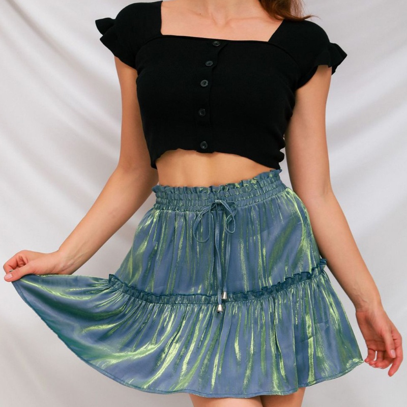 Chân Váy Xòe Chữ A Lưng Cao Màu Trơn Phối Dây Rút Phong Cách Boho Thời Trang Mùa Hè Cho Nữ