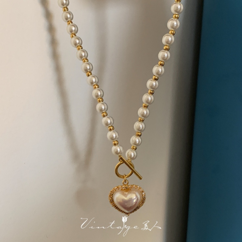 Vòng cổ Ngọc Trai Mặt Hình Trái Tim Thời Trang Cho Nữ