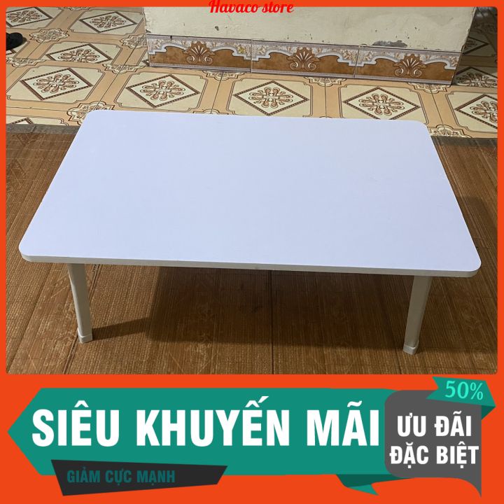 Bàn học gấp gọn ngồi bệt, bàn chân nhựa cứng 50x80 cm mặt gỗ màu trắng MDF loại đẹp Havaco CN01