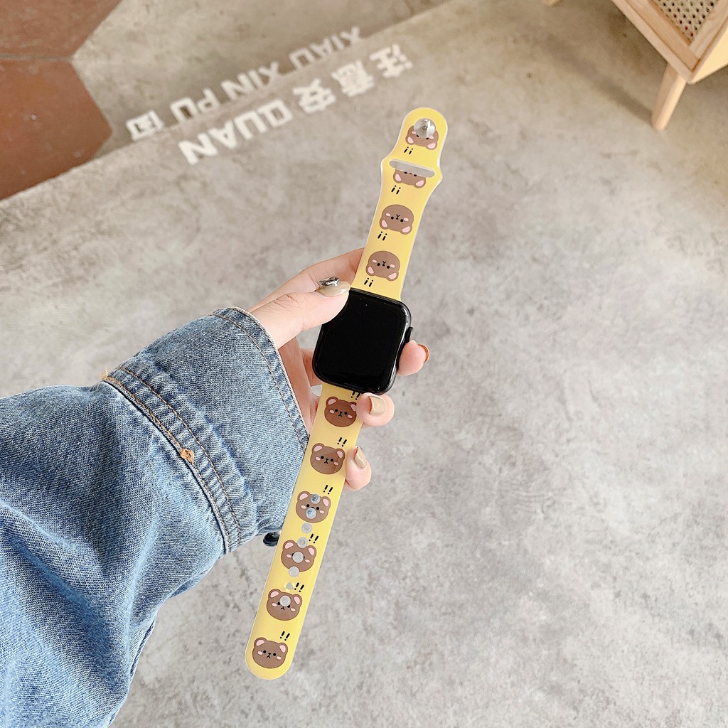 Dòng thể thao Dây đeo Apple Watch Gấu dễ thương 1/2/3/4/5/6 Dây đeo iWatch thế hệ Hoạt hình Động vật Dây đeo silicon mềm không thấm nước