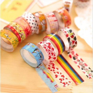 Combo 10 Cuộn Băng Dính Hoa Văn Băng Dính Họa Tiết Trang Trí Làm Thủ Công Handmade Decor Cute Dễ Thương Bạn Gái Bé Gái