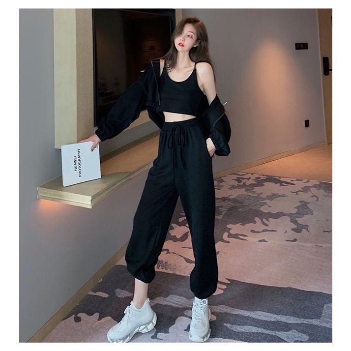 [HTSHOP]-Set bộ đồ thể thao nữ 3 chị tiết bassic phong cách HQ