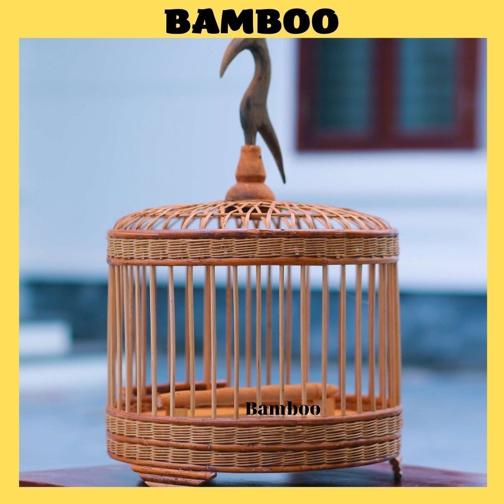 Lồng cu gáy Bamboo lồng nuôi chim cu gáy tặng kèm phụ kiện