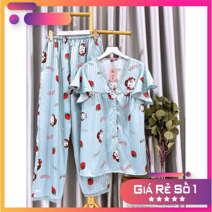 Đồ bộ Lụa Tay Ngắn Cổ Ren Cao Cấp