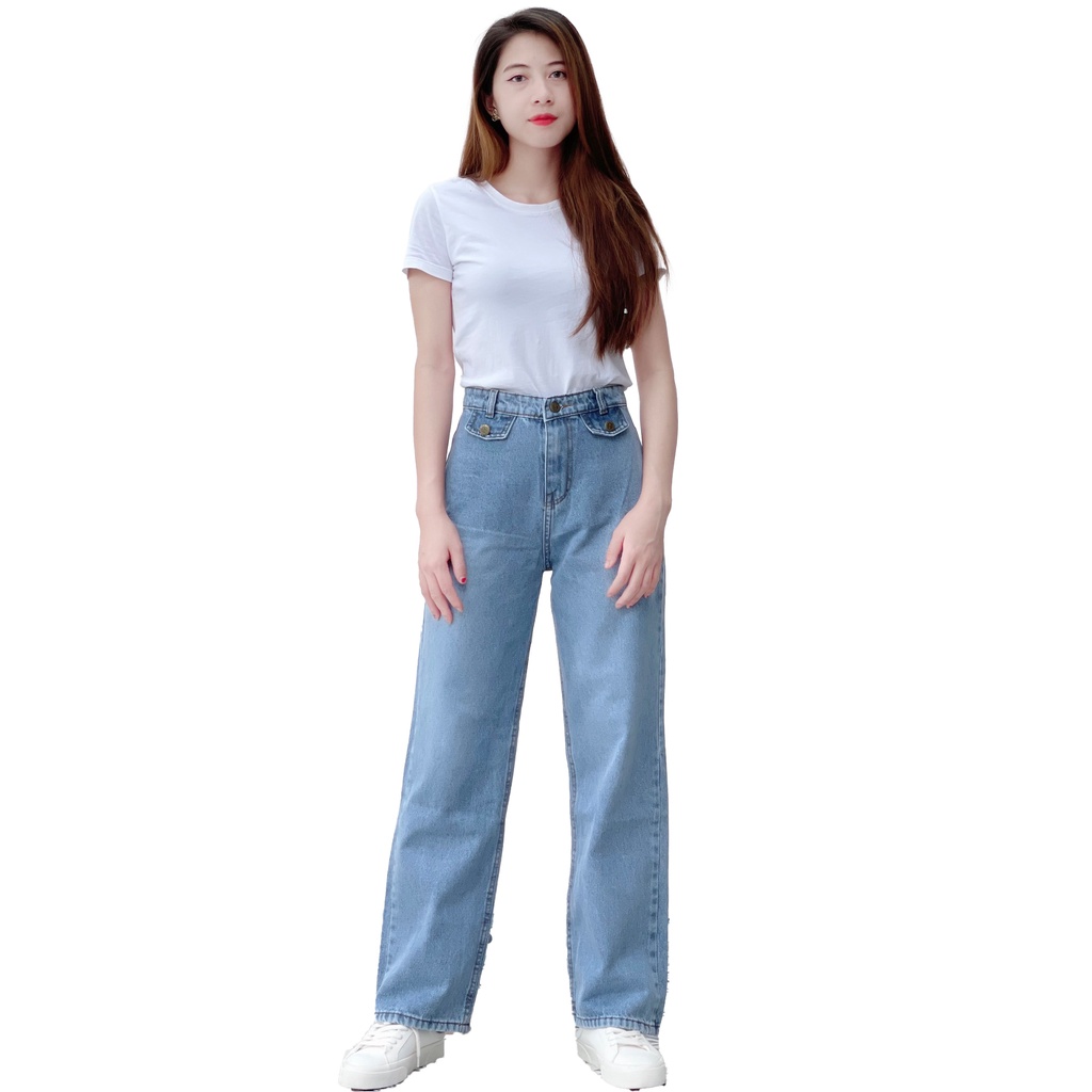 Quần jeans nữ dài ống suông có túi trẻ trung 4YOUNG QJ9