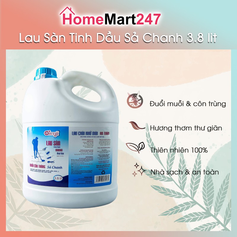 NƯỚC LAU SÀN HỮU CƠ TINH DẦU SẢ CHANH 3.8 LÍT