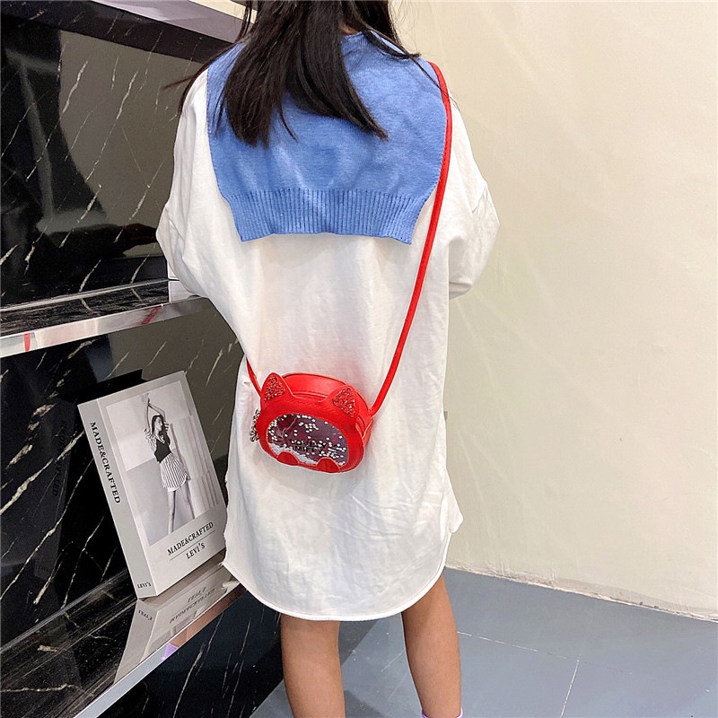 Túi Đeo Chéo Hình Mèo Hoạt Hình Dễ Thương Cho Bé Gái