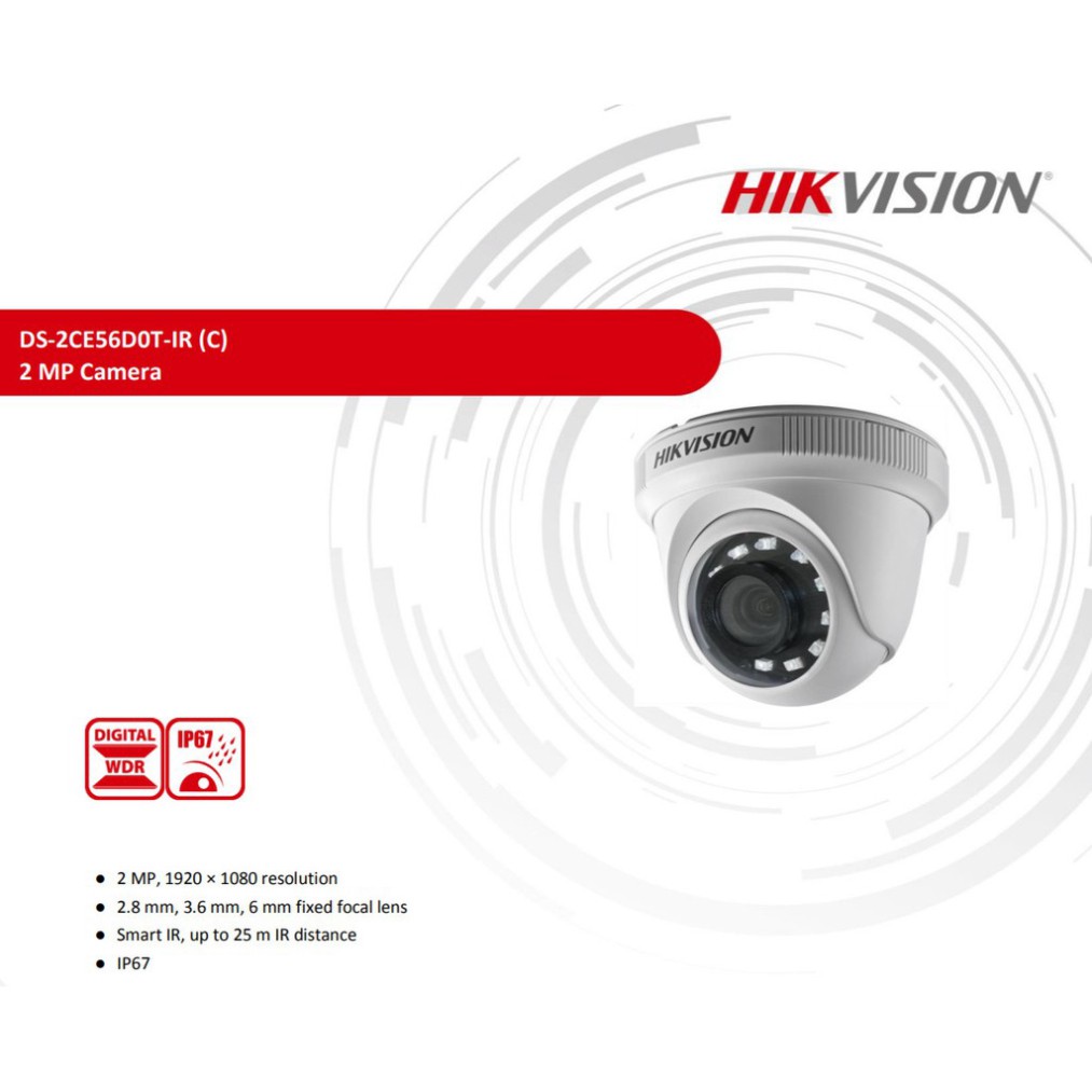 [GIÁ HỦY DIỆT] Camera Ốp Trần Hikvision 2MP Full HD 1080P DS-2CE56D0T-IR - HÀNG CHÍNH HÃNG