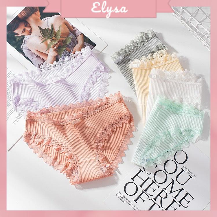 Quần Lót  Nữ Cotton Gân Tăm Viền Ren Kháng KHuẩn Đính Nơ - 029