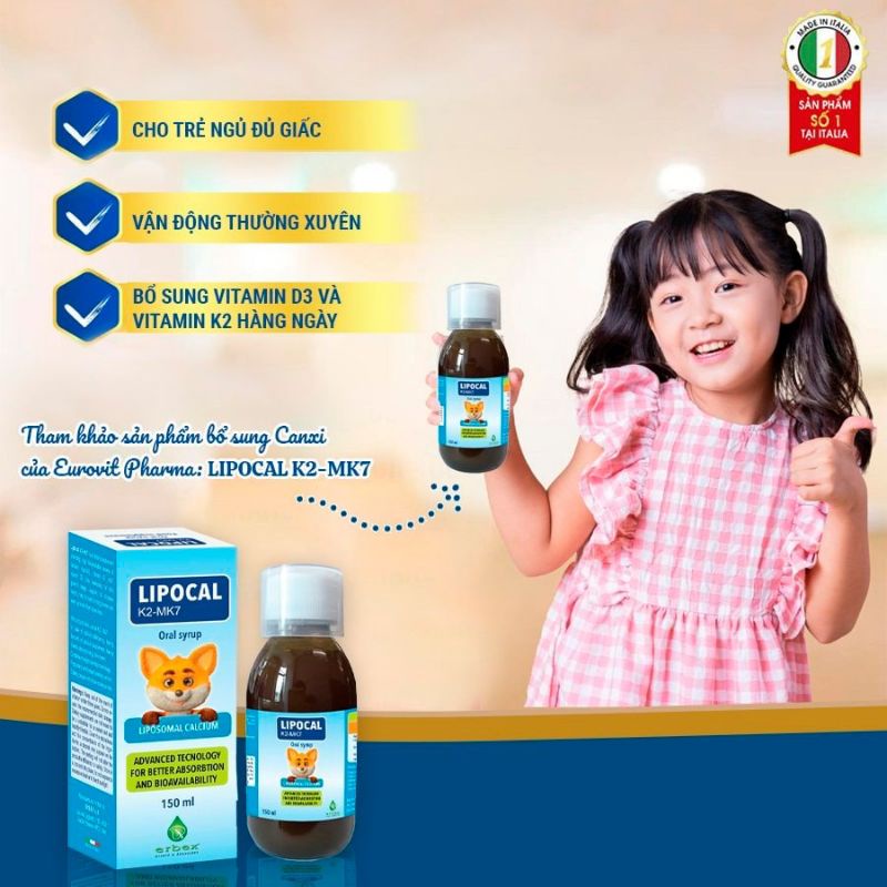 LIPOCAL K2- MK7 Canxi Thực Vật Giúp bé Tăng chiều Cao , Xương chắc khỏe chai 150ml