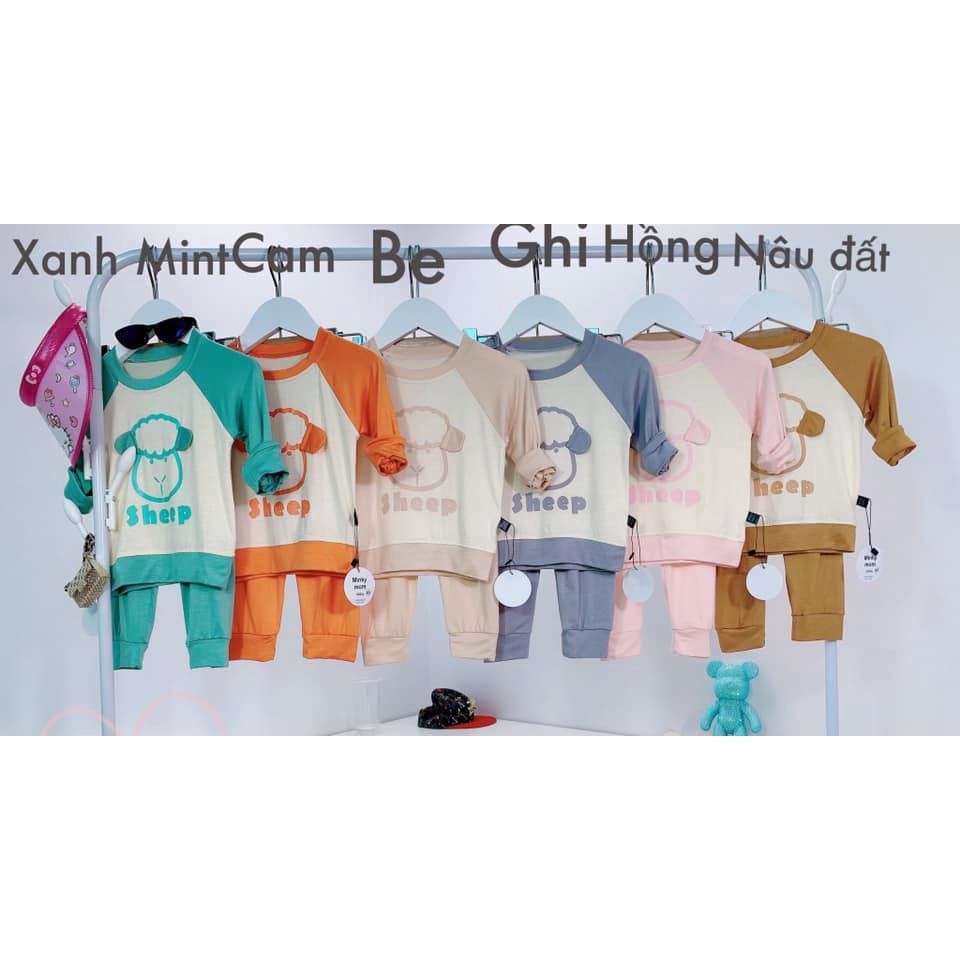 Bộ Dài Tay THUN LẠNH MINKY MOM Họa Tiết Cừu Cute Cho Bé, Bộ quần áo dài tay cho bé trai bé gái từ 5-18kg