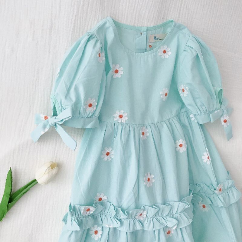Đầm công chúa tiểu thư babydoll thêu hoa nhí bé 14-38kg