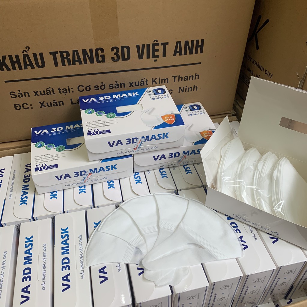 Khẩu trang 3D Mask Việt Anh chống bụi dễ dàng đóng hộp 50 cái