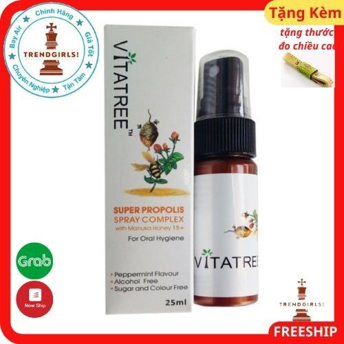 Xịt keo ong Vitatree Super Propolis Spray complex with Honey, Úc (25ml) giảm đau họng cho trẻ 2 tuổi trở lên