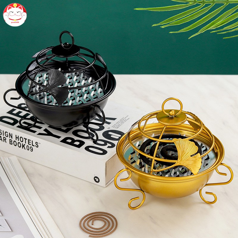 Mosquito Coil Holder Ginkgo Leaf Summer Day Iron Mosquito Repellent Incenses Rack Plate Indoor Home Decoration