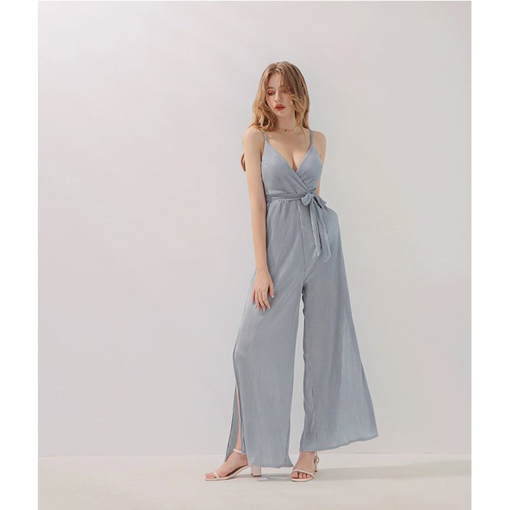 [Mã FAMALLT5 giảm 15% đơn 150k] Jumpsuit dài satin 2 dây thắt nơ eo Nữ Air Space 2030111008