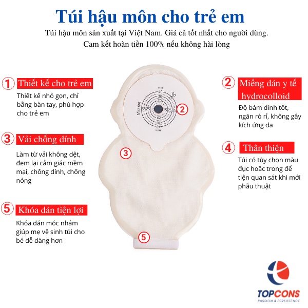 Hộp 10 Túi hậu môn nhân tạo con gấu cho trẻ
