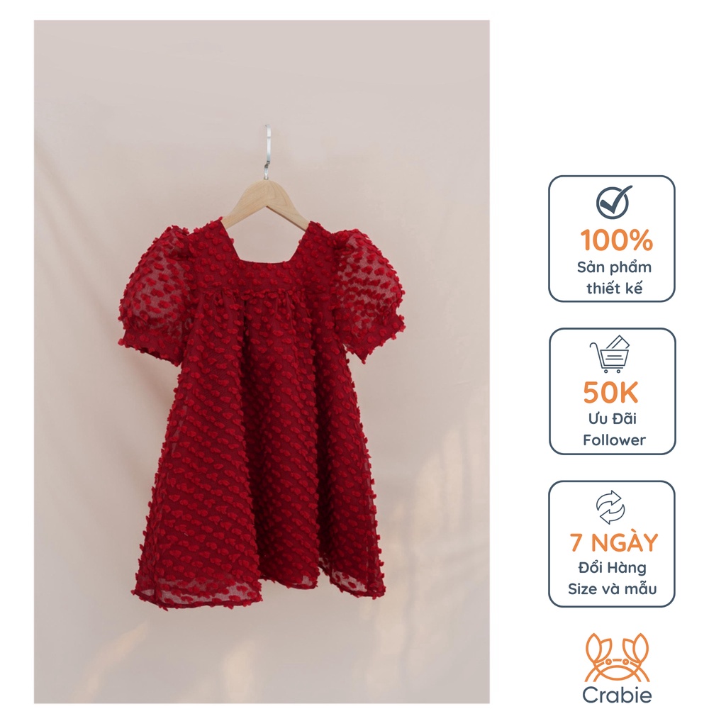 Váy thiết kế bé gái CRABIE suông cộc tay cổ vuông buộc nơ lưng xinh xắn - Emily dress - Đỏ