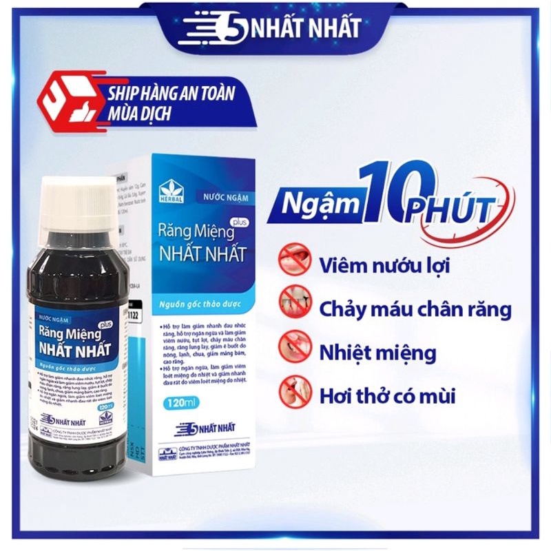 Nước ngậm răng miệng Nhất Nhất Plus - giúp giảm viêm nướu, tụt lợi, nhiệt miệng, sâu răng - chai 120 ml