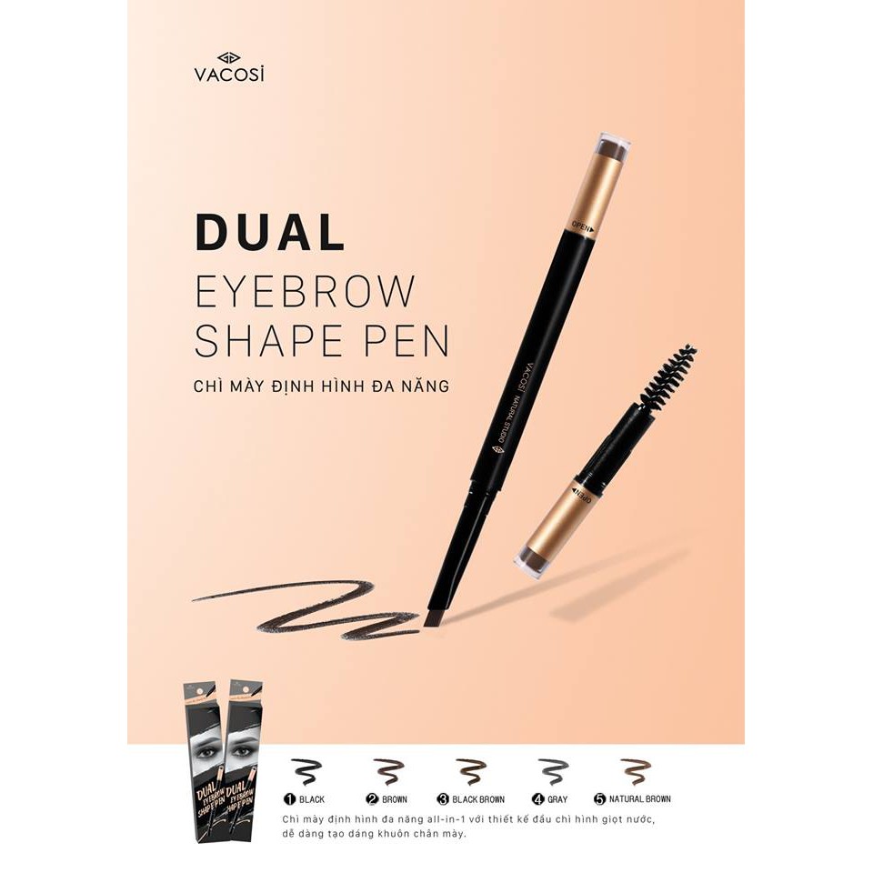 [HÀNG CHÍNH HÃNG] Chì Kẻ Mày Định Hình Đa Năng Vacosi Dual Eyebrow Shape Pen