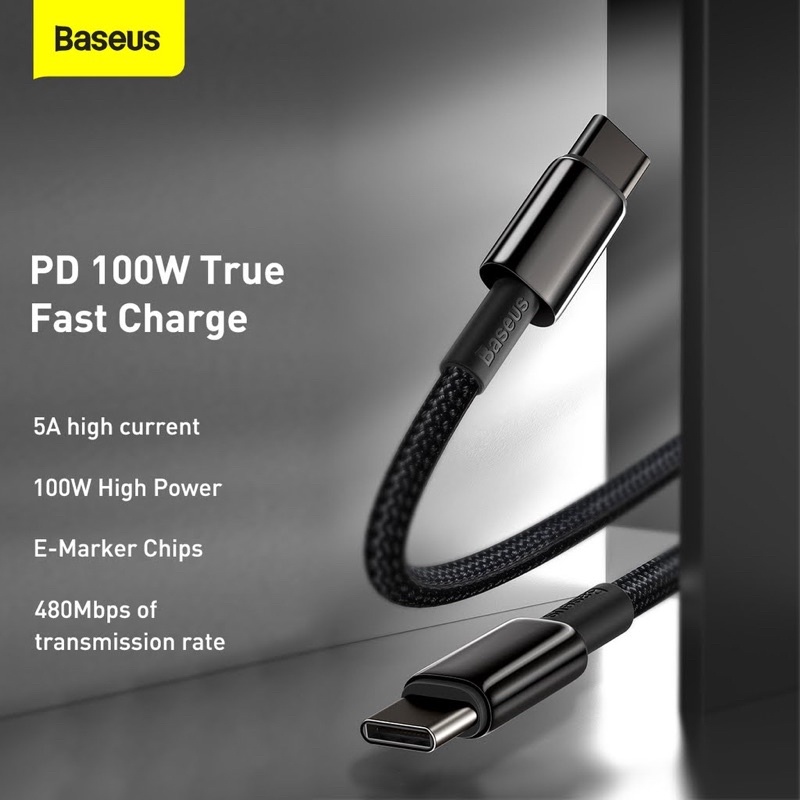 Cáp 2 đầu USB Type C 100W Baseus Tungsten Gold Fast Charging Data Cable Type-C to Type-C