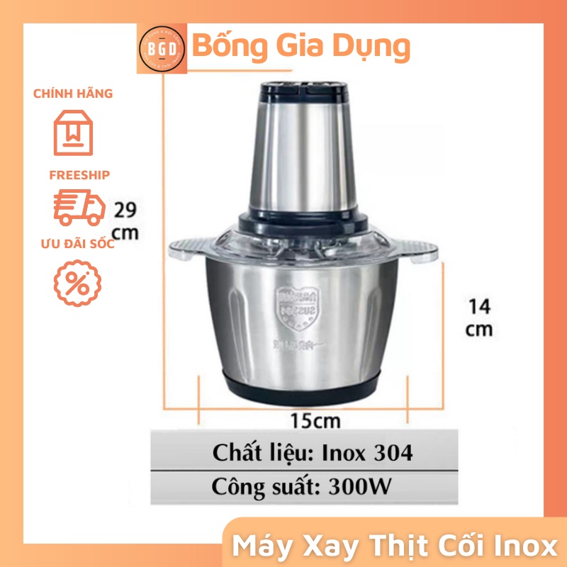 Máy Xay Thịt-Cối Xay Thực Phẩm Đa Năng Cối INOX 304 2L Công Suất 250W, 4 Lưỡi