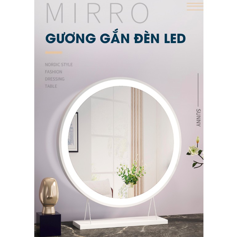 Gương trang điểm với đèn led sang trọng để bàn máy tính,bàn trang điểm thiết kế hiện đại phong cách lịch lãm Bắc Âu