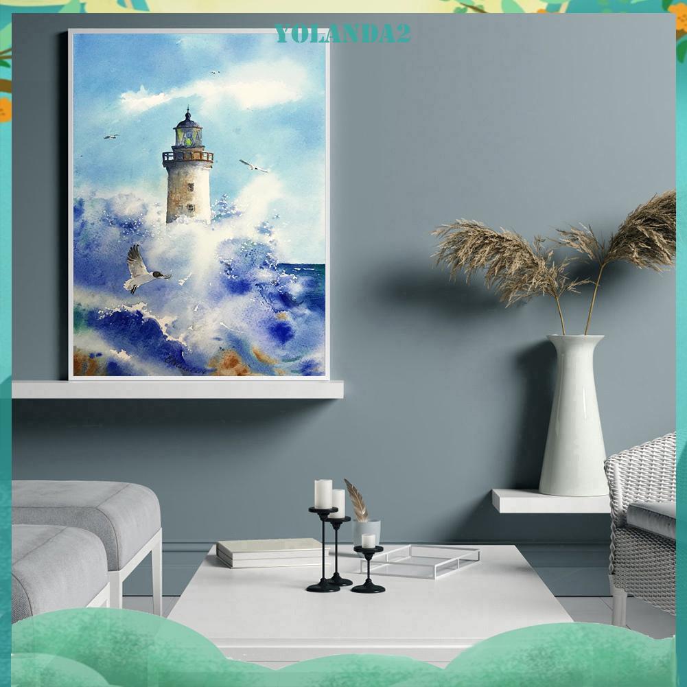 Tranh đính đá toàn bộ hình ngọn hải đăng và sóng