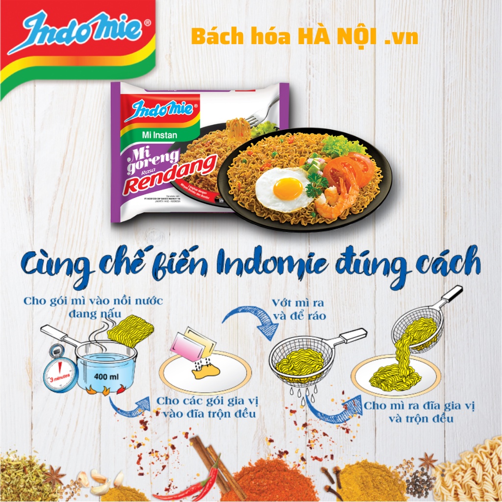 Lốc 5 Gói Mì Xào Khô Indomie Mi Goreng Rasa Rendang Vị Bò Cay 91g