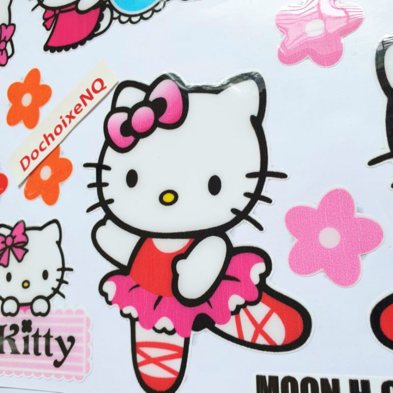 Tem dán xe nón bảo hiểm dán tủ Doremon Hello Kitty đổ nổi chống nước