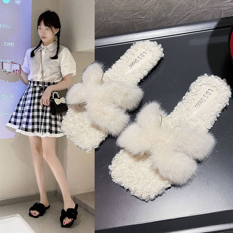 Dép Lông Xù Mềm Mại Xinh Xắn Dễ Phối Đồ Kiểu Hàn Quốc