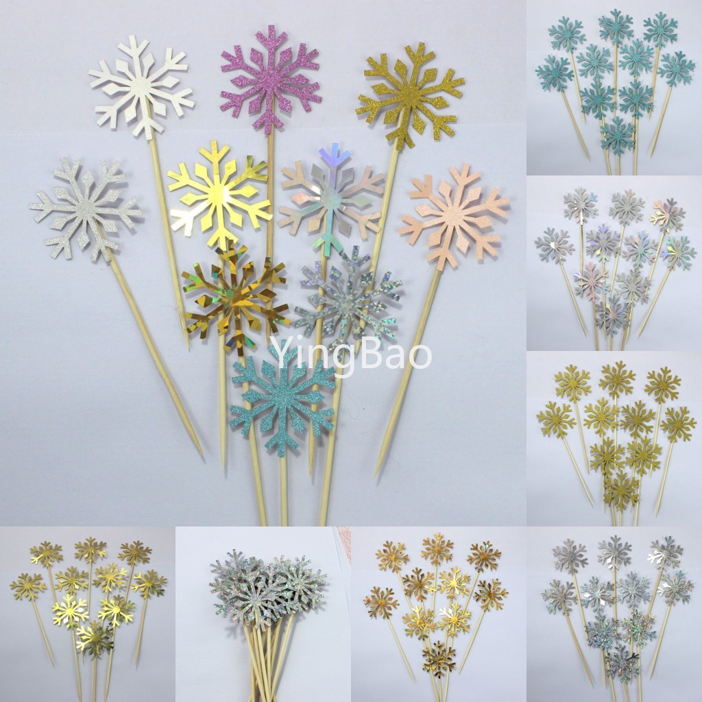 50 Que Cắm Trang Trí Bánh Kem Hình Bông Tuyết