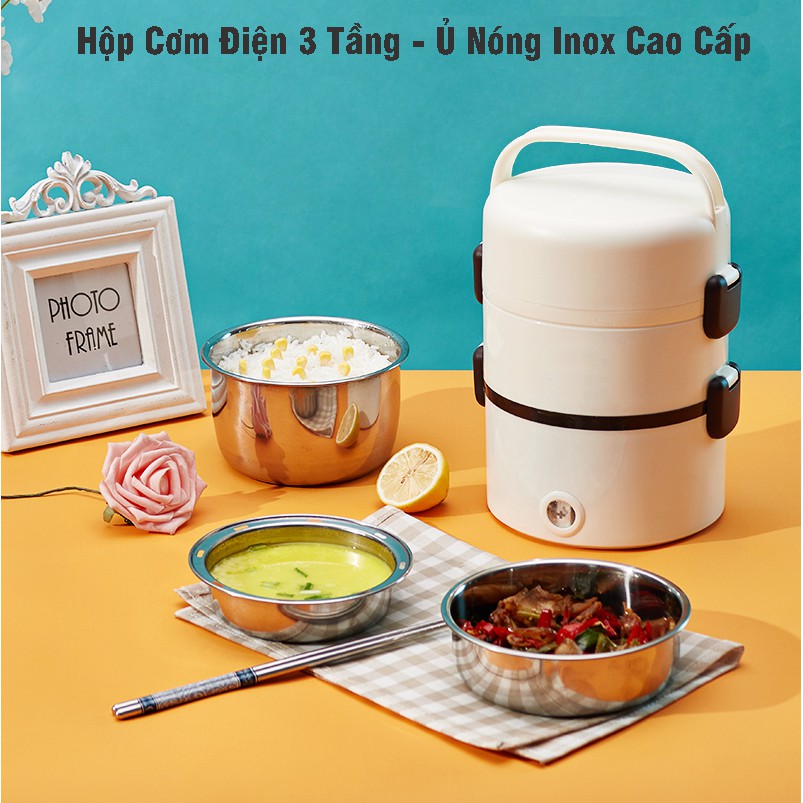 Hộp Cơm Điện Văn Phòng Giữ Nhiệt - Hộp Cơm Văn Phòng Cắm Điện Hơi Nước 4 Lõi Inox - BH 6 Tháng