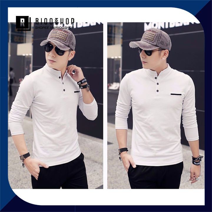 Áo thun nam cổ trụ tay dài túi giả hàn quốc mới RKL006 | BigBuy360 - bigbuy360.vn