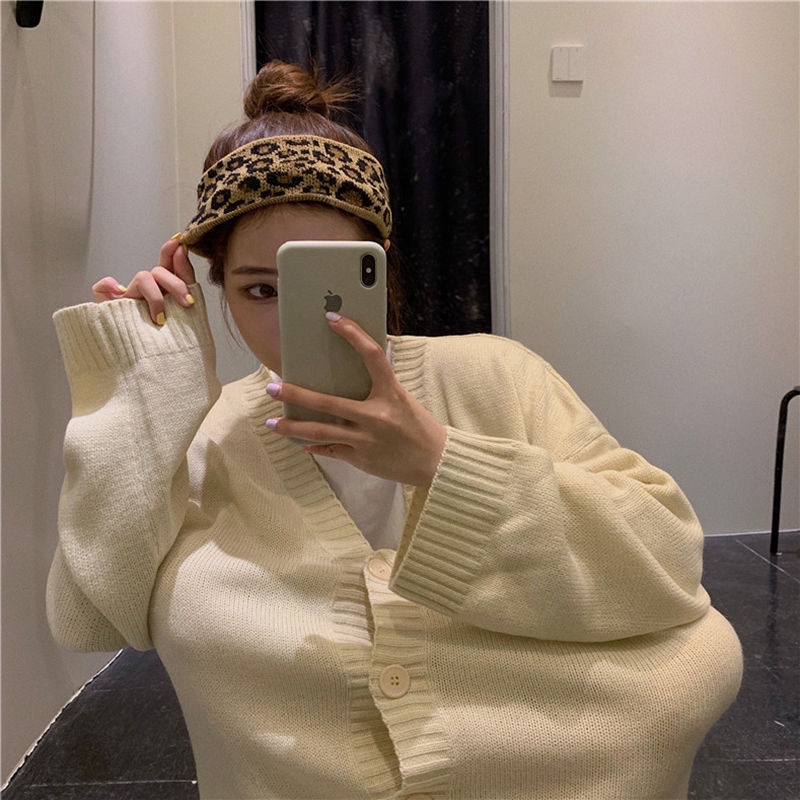 Áo Khoác cardigan Dệt Kim Dáng Rộng Cài Nút Màu Sắc Đơn Giản Phong Cách Hàn Quốc