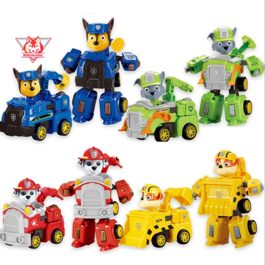 Đồ chơi 8 nhân vật chó cứu hộ Paw Patrol biến hình ô tô robot 2 trong 1 thú vị cho bé(mẫu đóng túi)