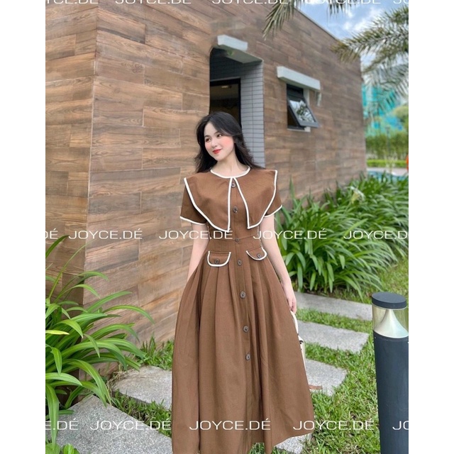 Đầm Cổ Nhọn Dáng Dài đính Nút Siêu Xinh Hàng Thiết Kế Cao Cấp