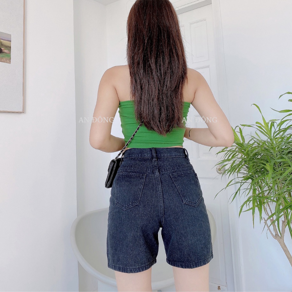 Quần short jean nữ, quần bò lửng ống rộng lưng cao ADO JEANS.