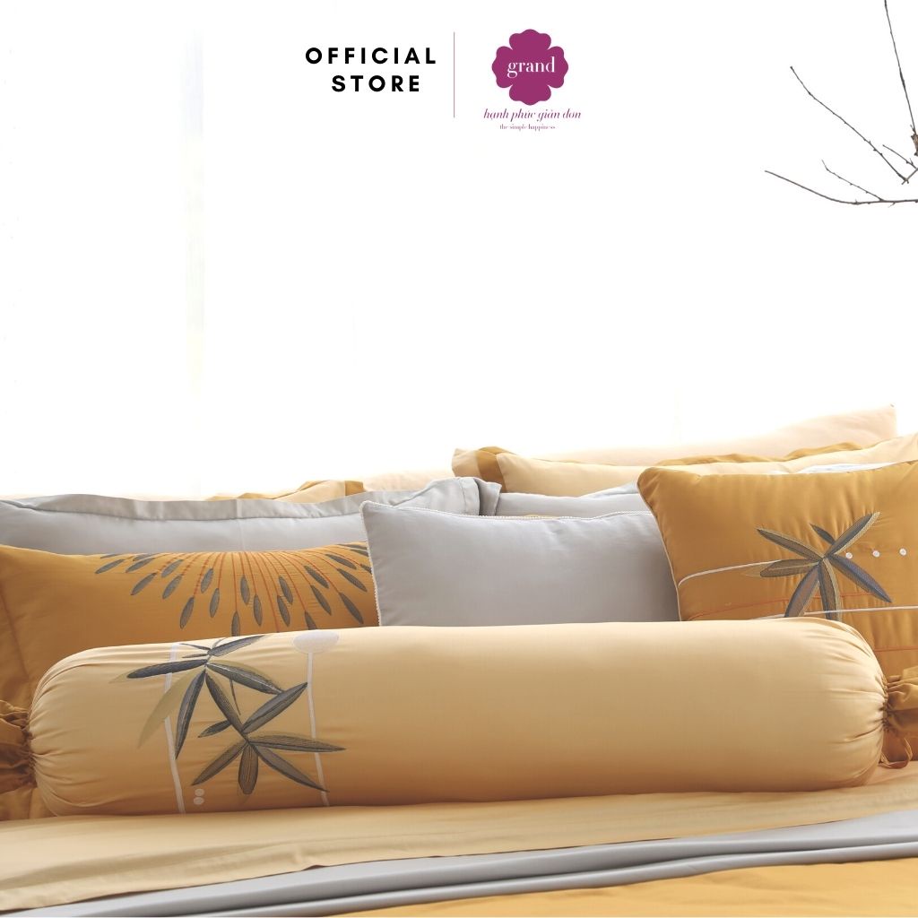 Vỏ gối ôm 100% cotton lụa sateen, tơ thiên nhiên by GRAND, kích thước 33x100, hoa văn in trơn không thêu, nổi bật.