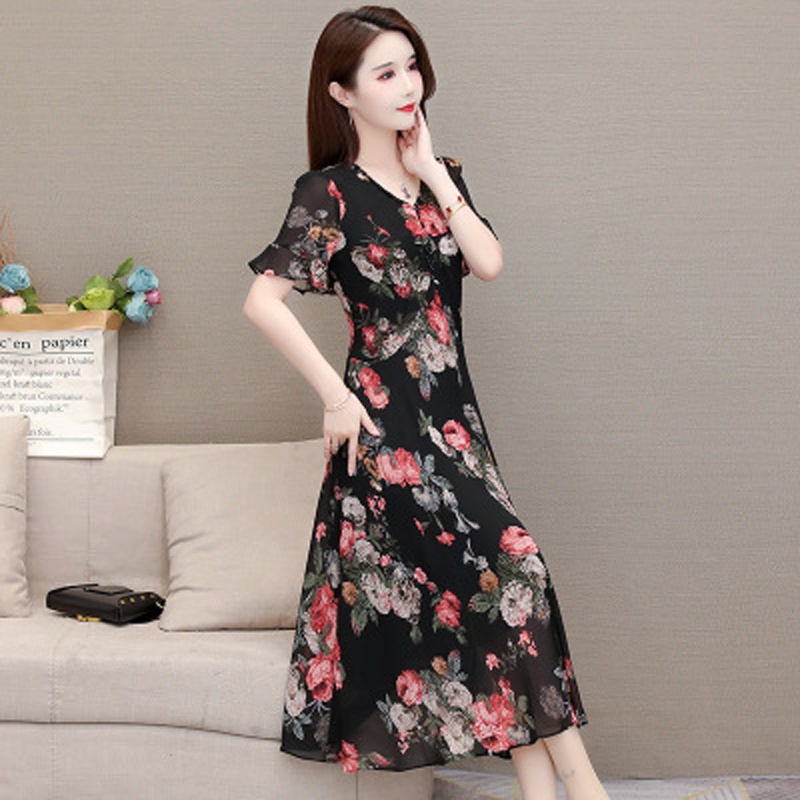 Váy đầm trung niên tặng mẹ giá rẻ đẹp, dáng chữ A, che khuyết điểm phần eo và mông, bigsize - L69