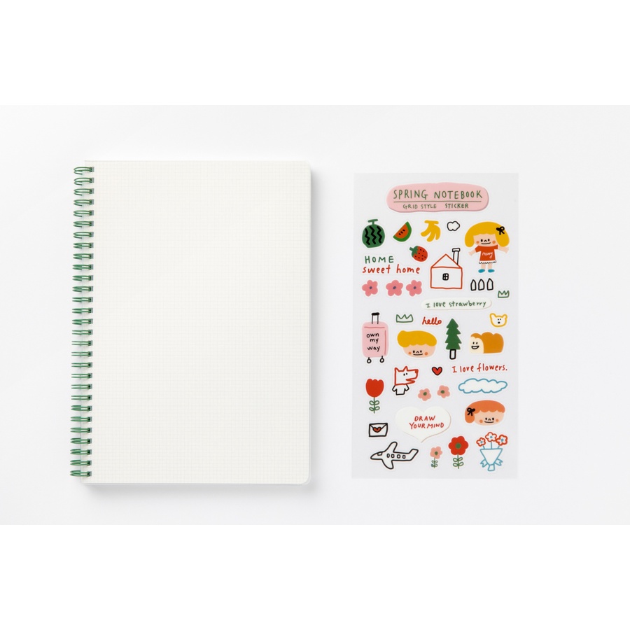 Sổ Ghi Chú ARTBOX Hàn Quốc Bìa PP Trong Suốt Đóng Gáy Lò Xo Giấy Kẻ Ô Vuông Kèm Sticker Dễ Thương