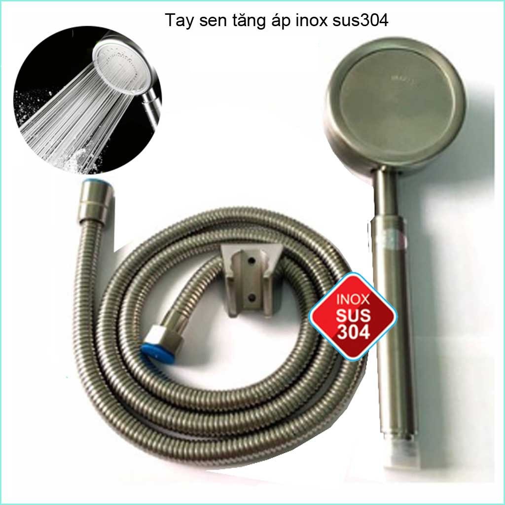 Bộ tay sen tăng áp inox 304 (Vòi sen + dây sen + gác sen)