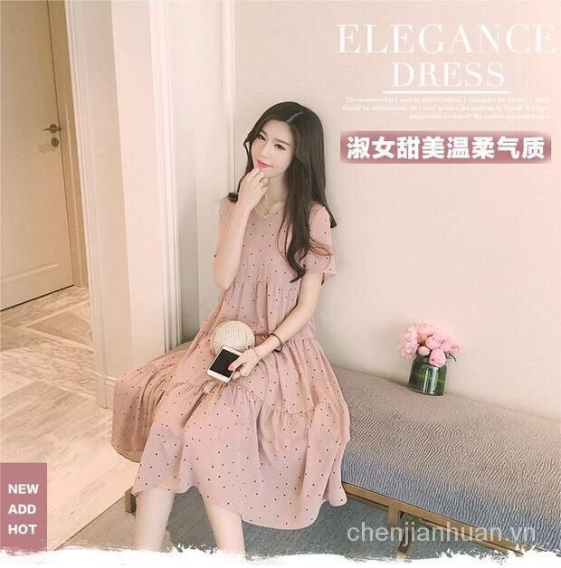 váy bầu dự tiệc hoa nhí 2 dây Thai Sản 2021Mới Mùa Hè Thời Trang Mẹ Triều Chiffon Hàn Quốc Nhỏ Chấm Bi Mùa Hè Cho Phụ Nữ Mang Thai