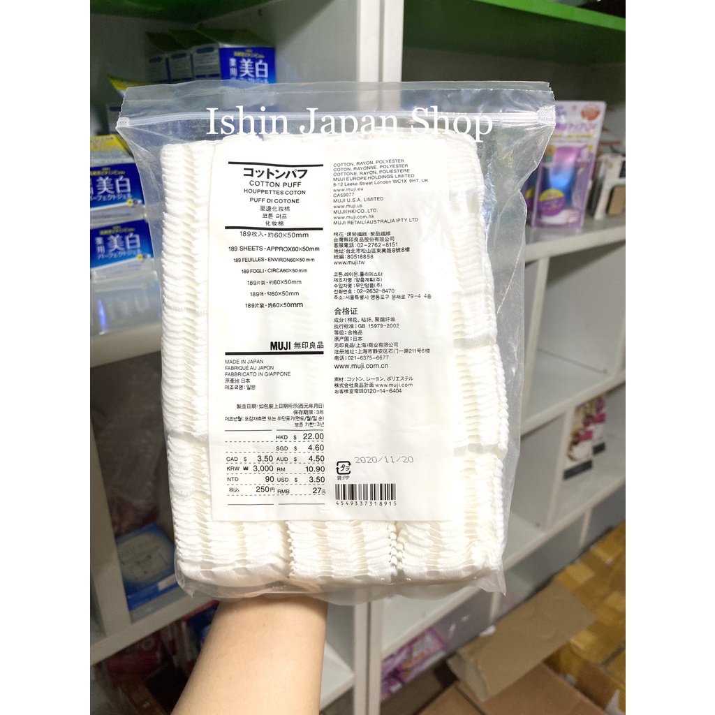Bông Tẩy Trang Muji Cotton 189 miếng nội địa Nhật Bản - 180 miếng organic