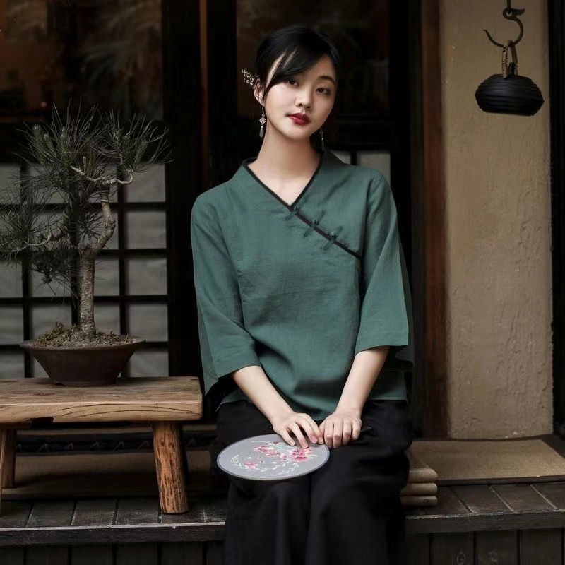 Áo Thun Cotton Tay Ngắn Phong Cách Trung Hoa Thời Trang Xuân Hè Mới Cho Nữ