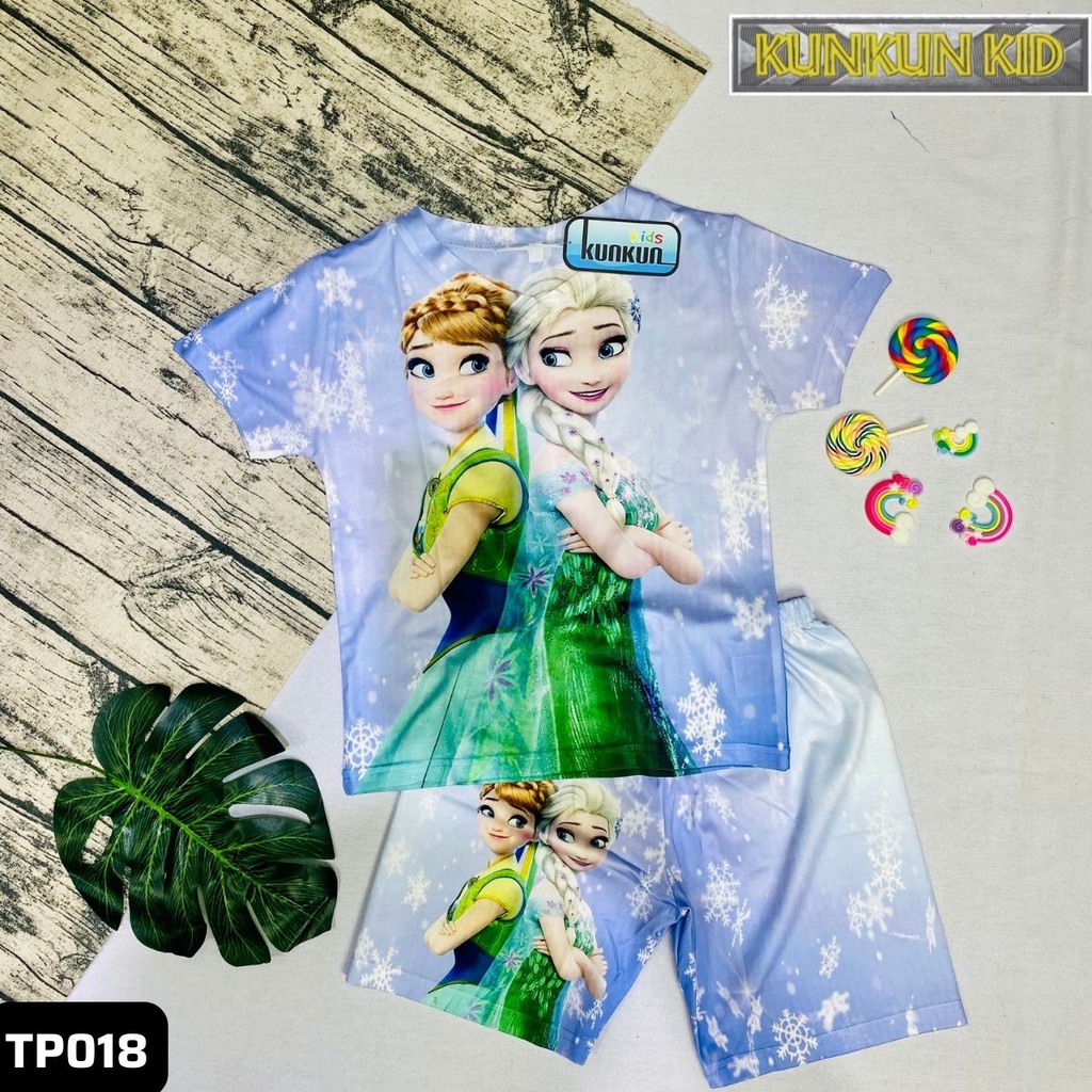 Quần áo bé gái in hoạt hình công chúa Elsa size đại từ 10-60kg chất Thun lạnh KunKun Kid TP018