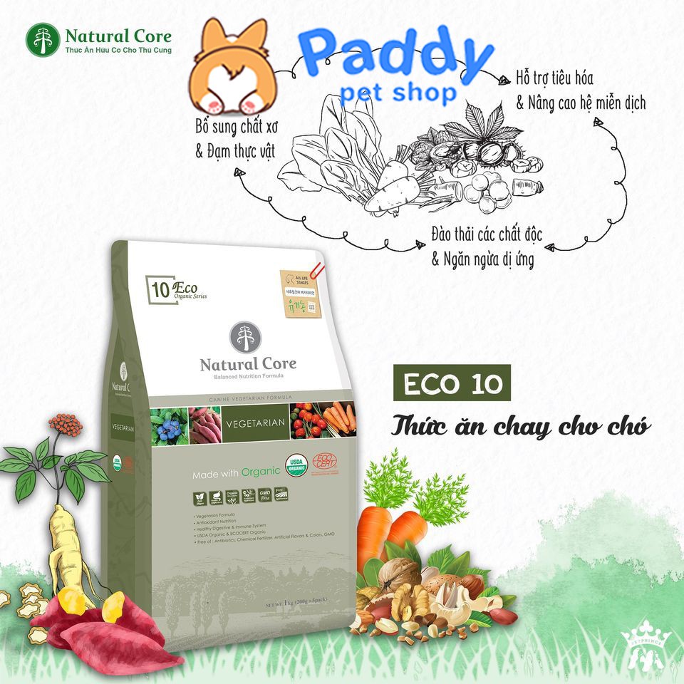 [6kg] Hạt Chay Hữu Cơ Natural Core Cho Chó - Gạo Lứt, Yến Mạch &amp; Nhân Sâm Đỏ