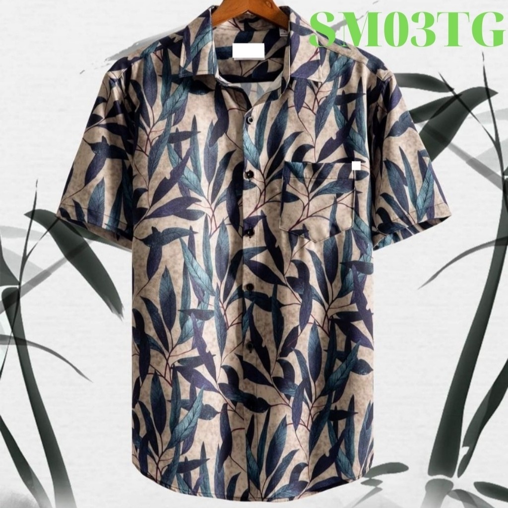 Áo sơ mi nam tenji sm03tj sơ mi nam chất lụa tay ngắn sữa lá trúc cá tính thời trang tenji store 6 (44 - 72KG)