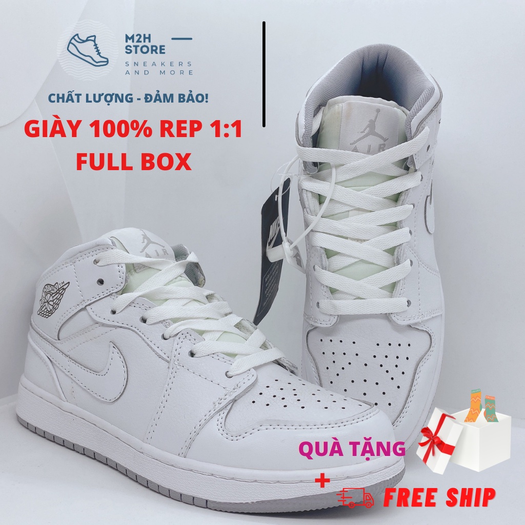 Giày Thể Thao Nam Nữ Sneaker Air Jordan 1 Cổ Cao Trắng Full Size