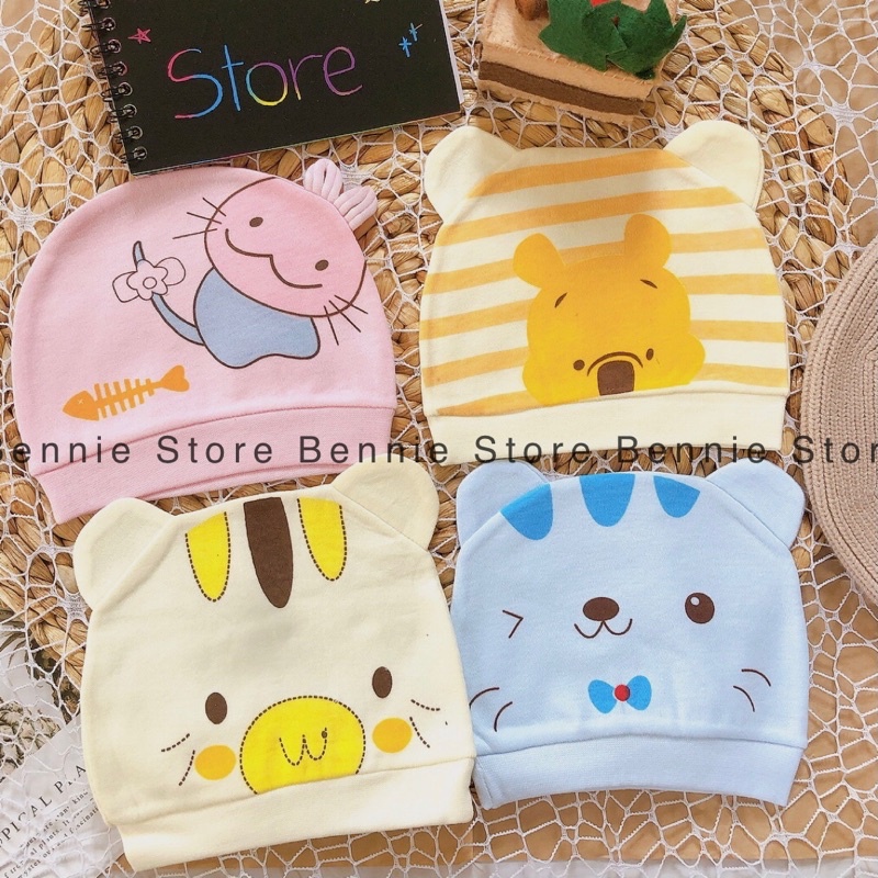 Nón cotton sơ sinh cho bé dưới 3 tháng, Mũ sơ sinh, nón giữ ấm đầu bé